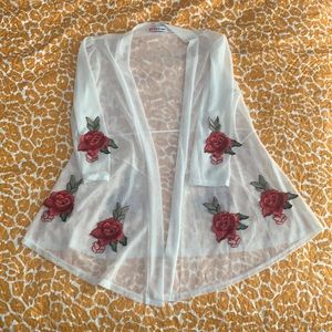 Oh My Days White Rose Appliqué Sheer Cardigan
